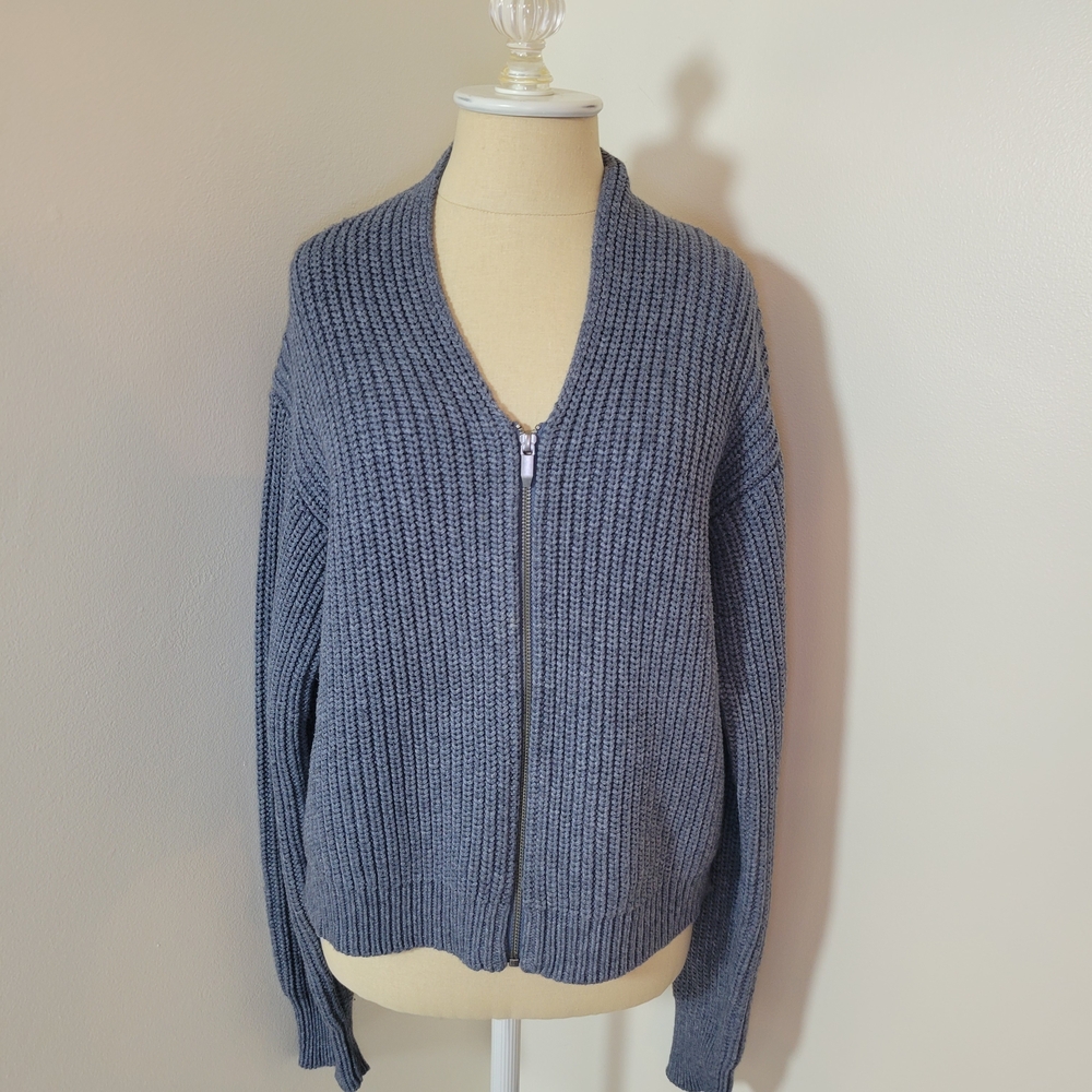Theyskens' Theory Slate Knit Kalinda Zip-Up Cardigan